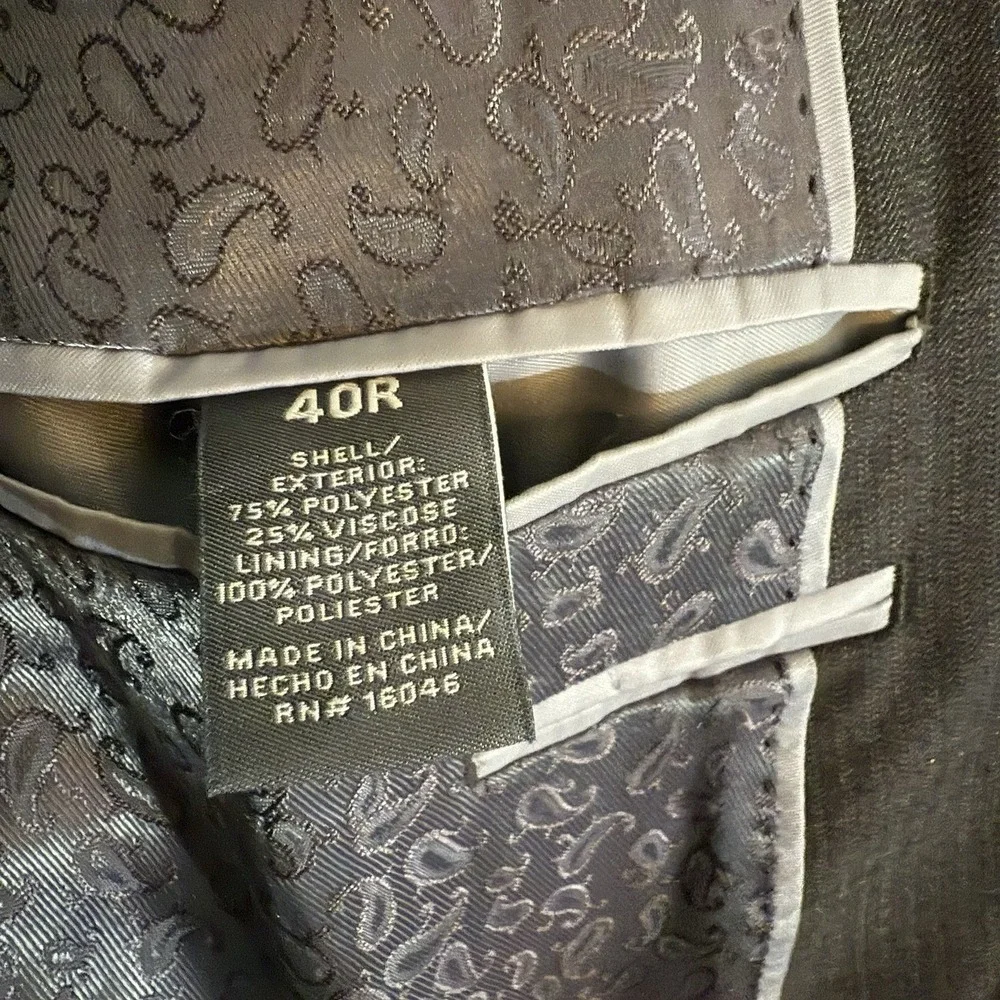 Perry Ellis Portfolio Mens 40R Gray Wool Suit Jacket Blazer‎ Stripe Sport Coat